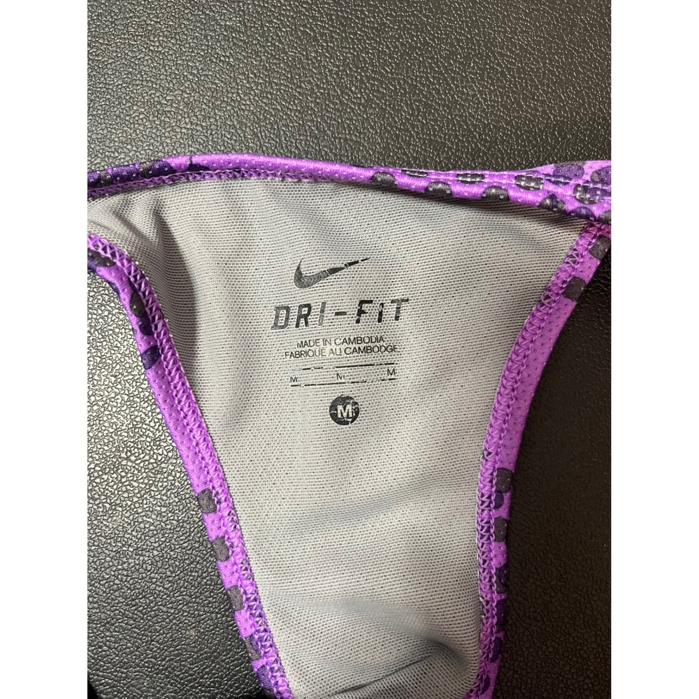Nike Womens Dri-FIT Purple Leopard Polka Dot Racerback Tank Top Built-in Bra M - Picture 5 of 7